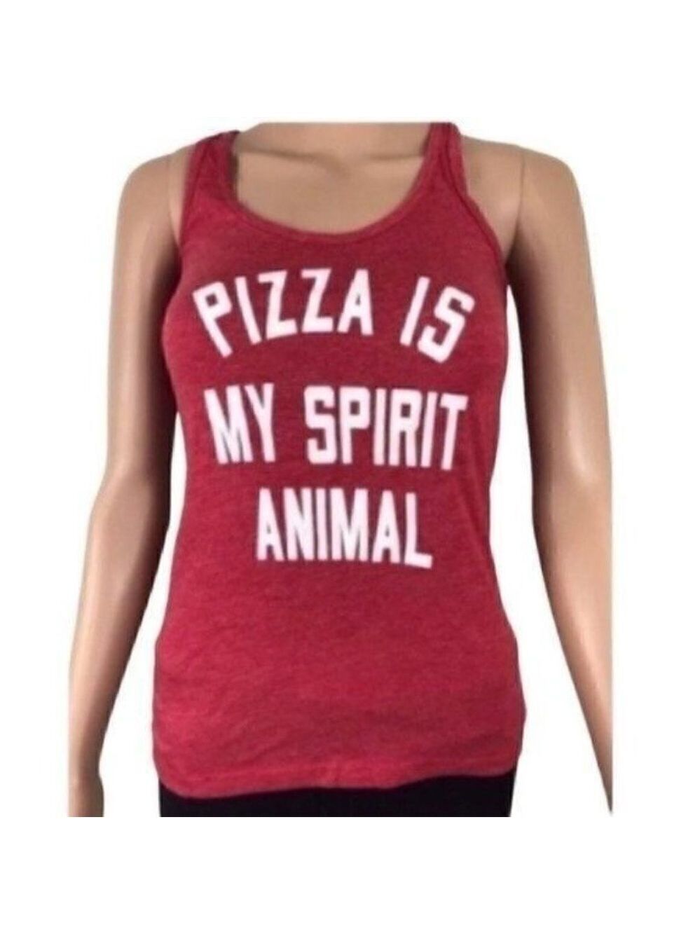 Pizza is My Spirit Animal Funny Racerback tank top size XS red & white